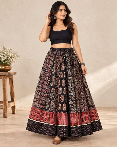 Ajarakh Black Kali Vegetable Dyed Skirt