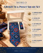 Indigo Ajarakh Tie & Pocket Square Set for Men