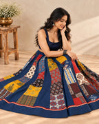 Ajarakh Blue Multi Kali & Plain Skirt