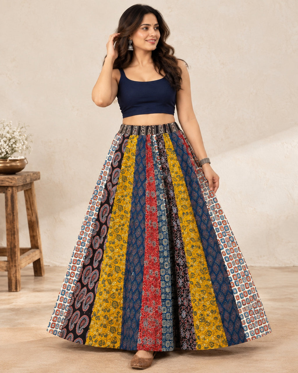 Ajarakh Multi Kali Cotton Skirt