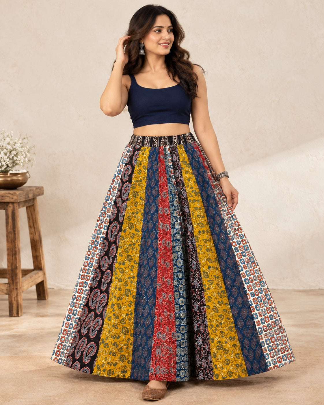Ajarakh Multi Kali Cotton Skirt