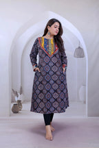 Jeeva Ajarakh Black Patchwork Neck A Line Kurti