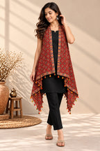 Ajarakh Soft Cotton Tassel Shrug