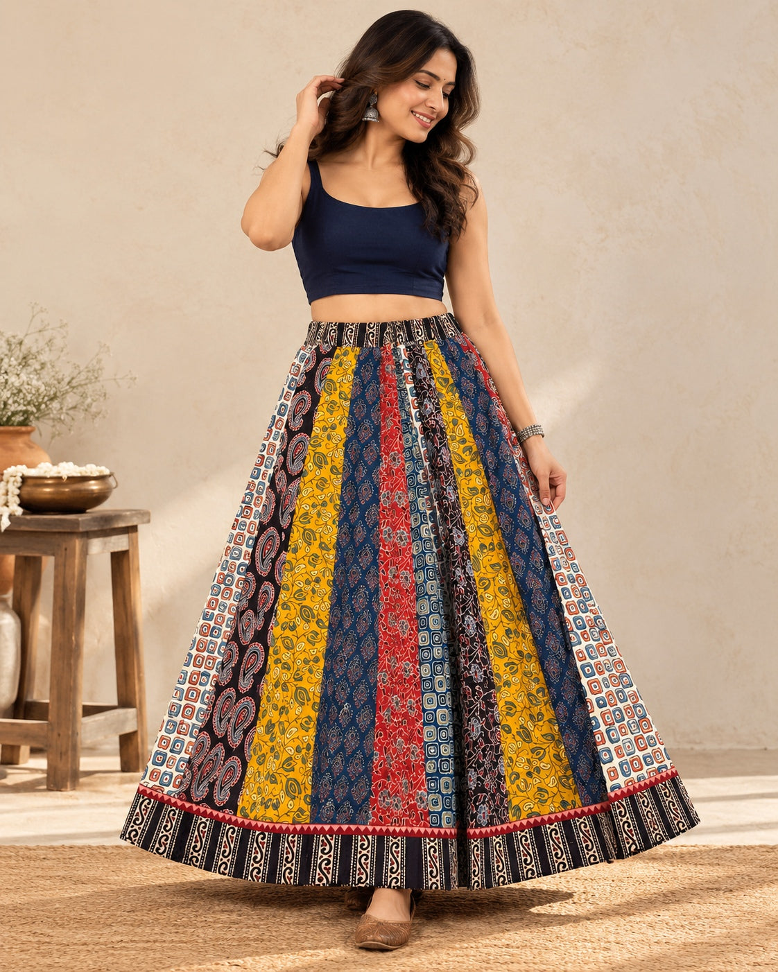 Ajarakh Multi Kali Cotton Skirt