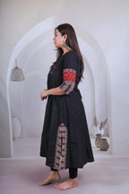 Kasis Ajarakh Plain Mirror Long Kurti/One Piece