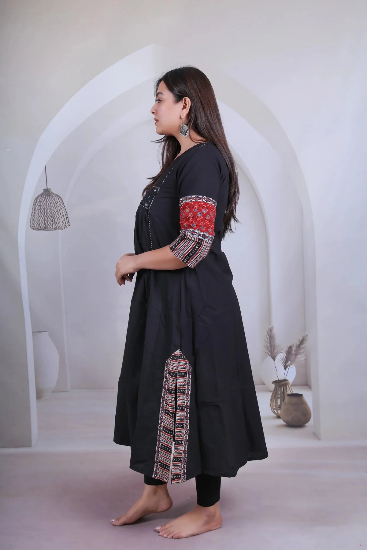 Kasis Ajarakh Plain Mirror Long Kurti/One Piece