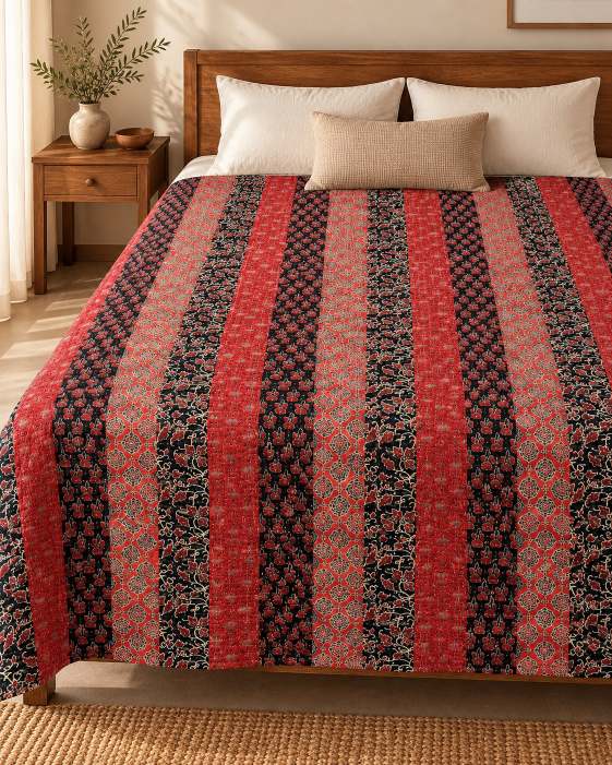 Handcrafted Ajarakh Patchwork Cotton Quilt / Rajai /Bedcover