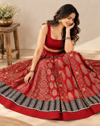 Ajarakh Maroon Kali Vegetable Dyed Skirt