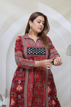Swara Ajarakh Flap Collar & Mirror Cotton Long Kurti/One Piece