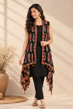 Ajarakh Soft Cotton Tassel Shrug