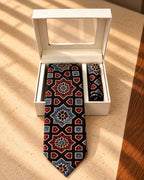 Black Ajarakh Tie & Pocket Square Set for Men