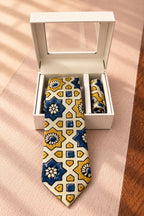 Cream Ajarakh Tie & Pocket Square Set for Men