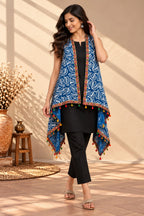 Indigo Blockprint Soft Cotton Tassel Shrug