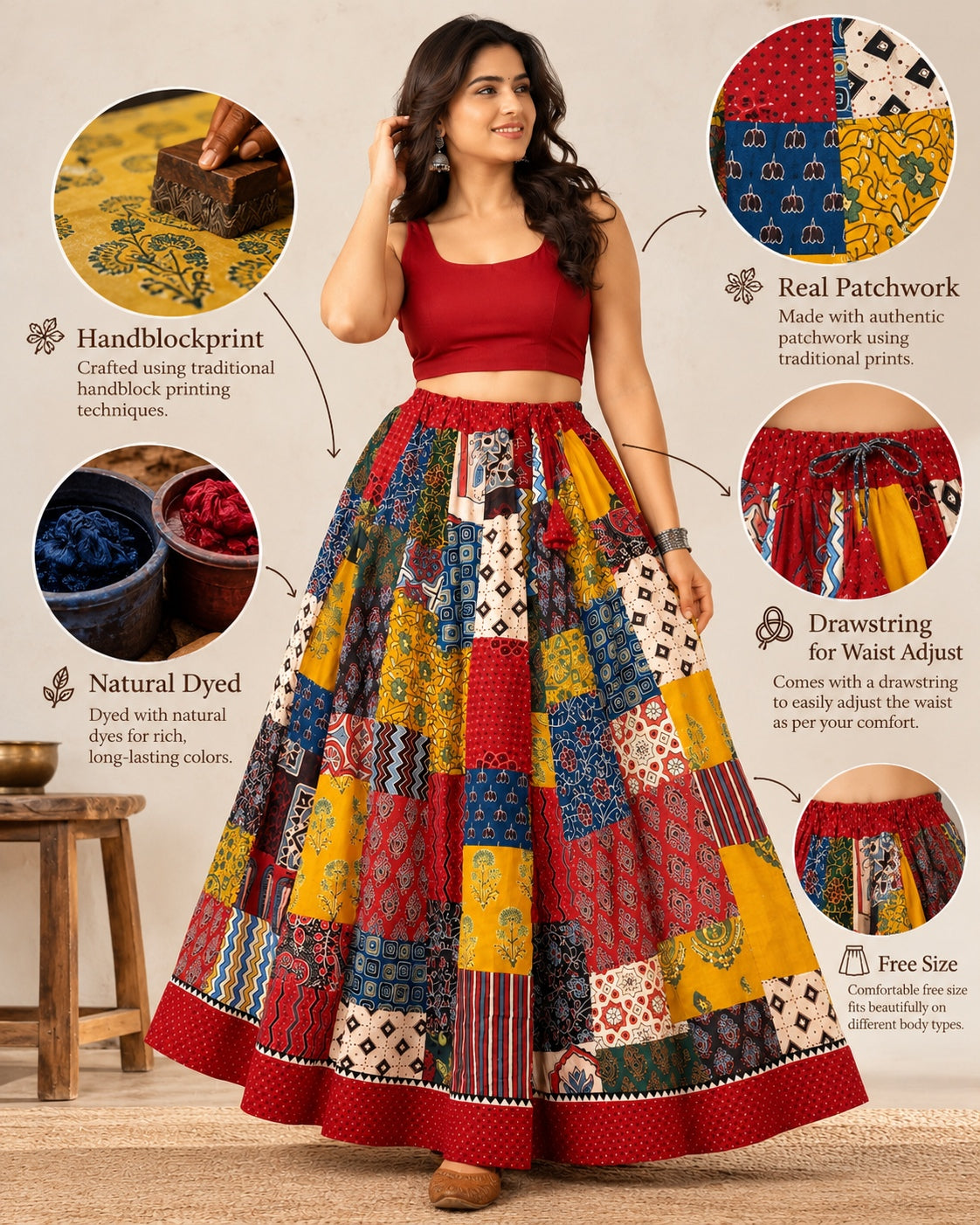 Ajarakh Patchwork Cotton Skirts