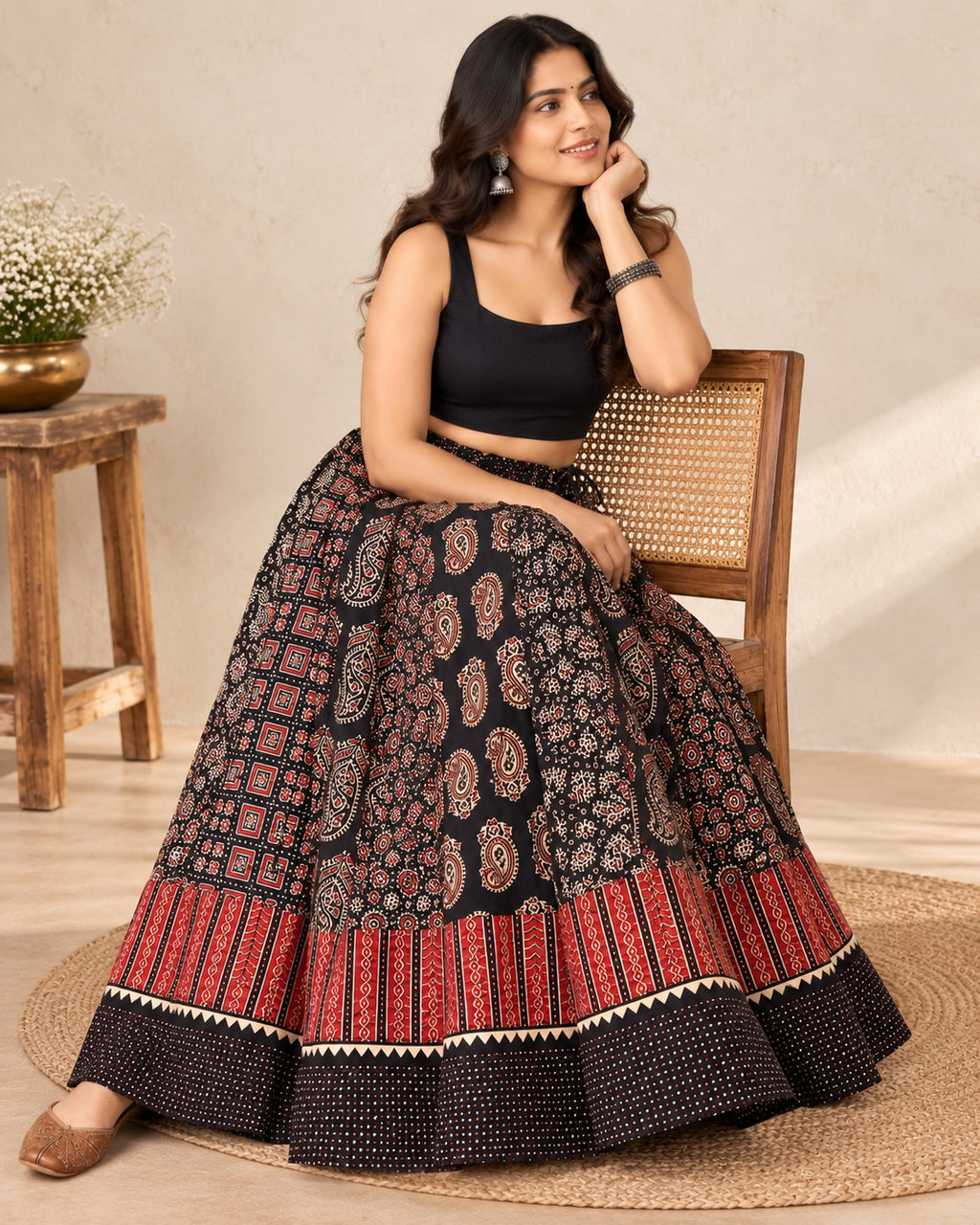 Ajarakh Black Kali Vegetable Dyed Skirt