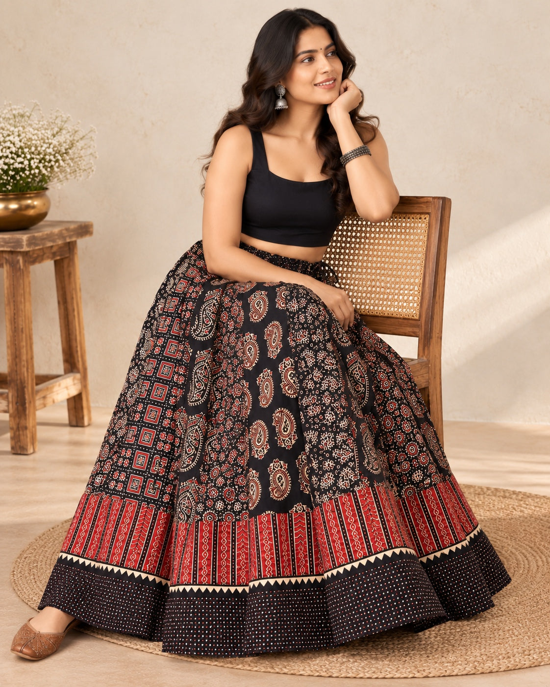 Ajarakh Black Kali Vegetable Dyed Skirt