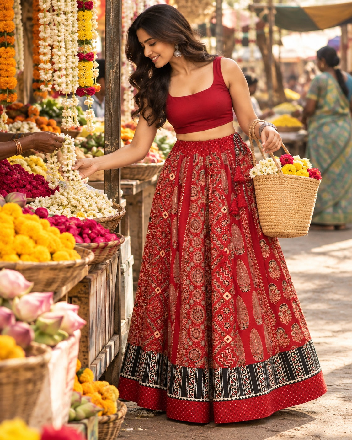 Ajarakh Maroon Kali Vegetable Dyed Skirt
