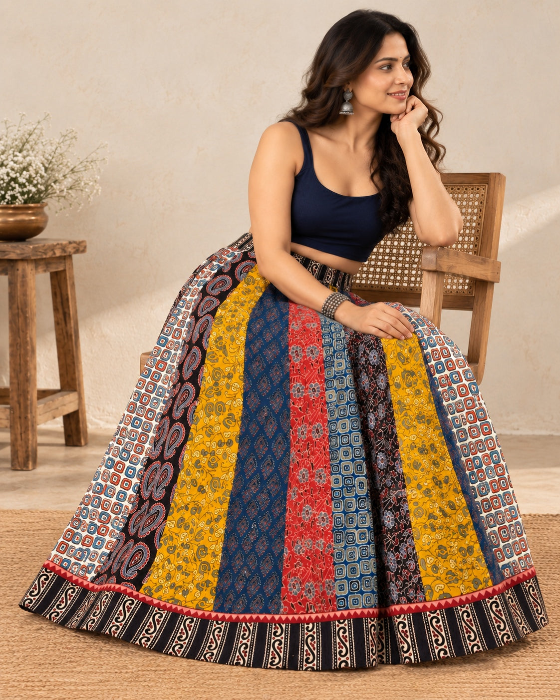 Ajarakh Multi Kali Cotton Skirt