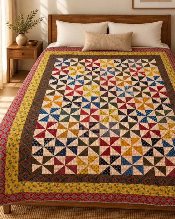 Handcrafted Ajarakh Patchwork Cotton Quilt / Rajai /Bedcover