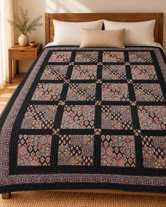 Handcrafted Ajarakh Patchwork Cotton Quilt / Rajai /Bedcover