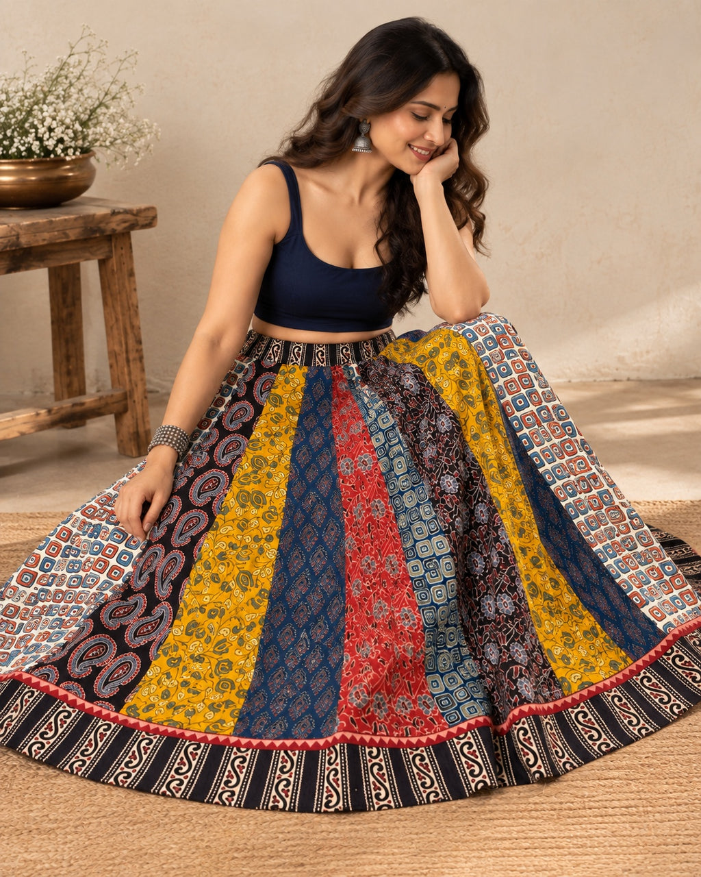 Ajarakh Multi Kali Cotton Skirt