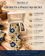 Cream Ajarakh Tie & Pocket Square Set for Men