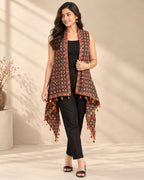 Ajarakh Soft Cotton Tassel Shrug