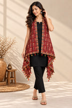 Ajarakh Soft Cotton Tassel Shrug