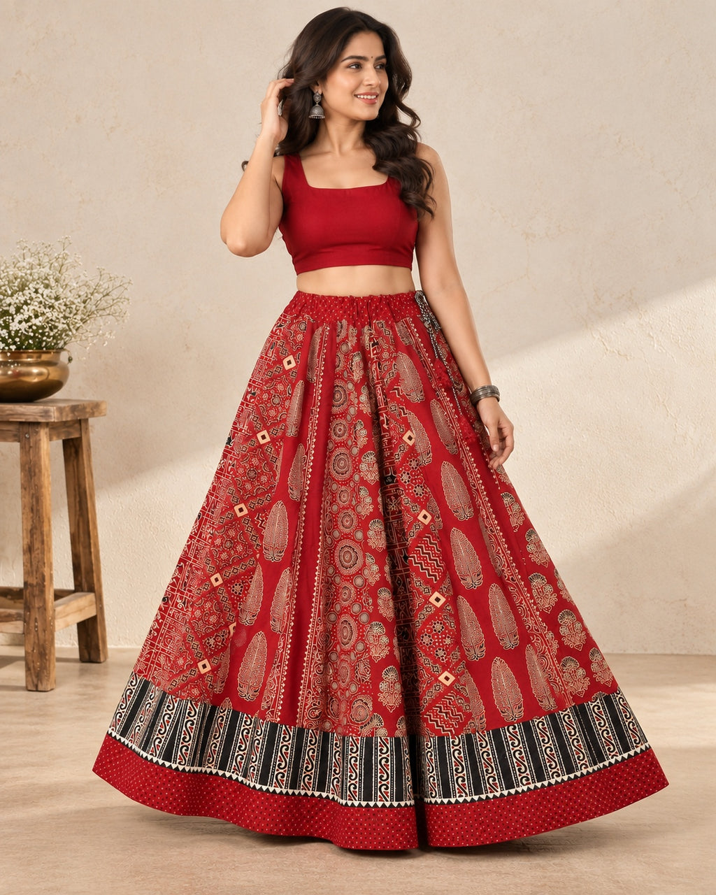 Ajarakh Maroon Kali Vegetable Dyed Skirt