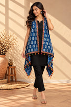 Indigi Blockprint Soft Cotton Tassel Shrug