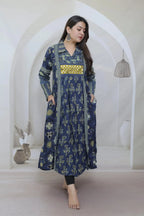 Swara Ajarakh Flap Collar & Mirror Cotton Long Kurti/One Piece