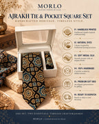 Mahendi Green Ajarakh Tie & Pocket Square Set for Men