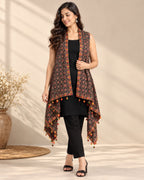 Ajarakh Soft Cotton Tassel Shrug
