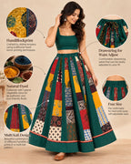 Ajarakh Green Multi Kali & Plain Skirt