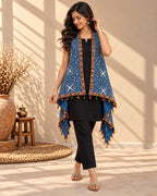Indigo Blockprint Soft Cotton Tassel Shrug