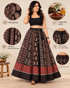 Ajarakh Black Kali Vegetable Dyed Skirt
