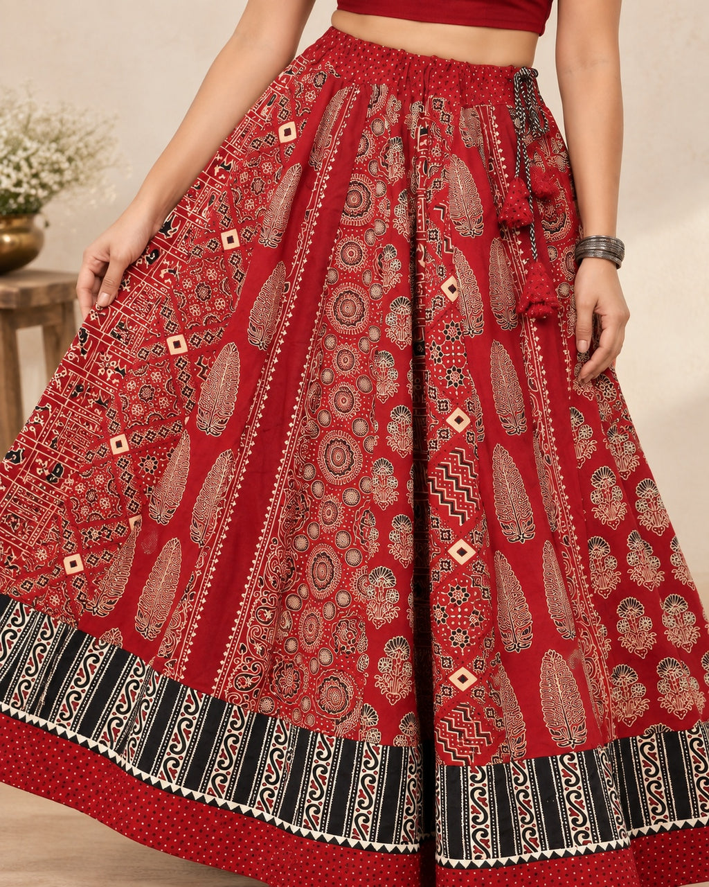 Ajarakh Maroon Kali Vegetable Dyed Skirt