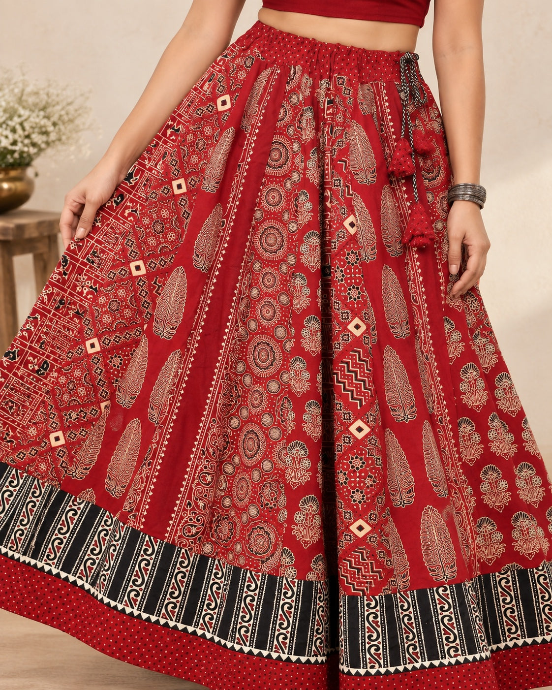 Ajarakh Maroon Kali Vegetable Dyed Skirt