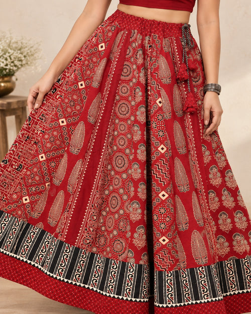 Ajarakh Maroon Kali Vegetable Dyed Skirt