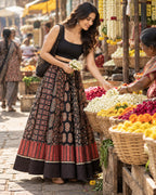 Ajarakh Black Kali Vegetable Dyed Skirt