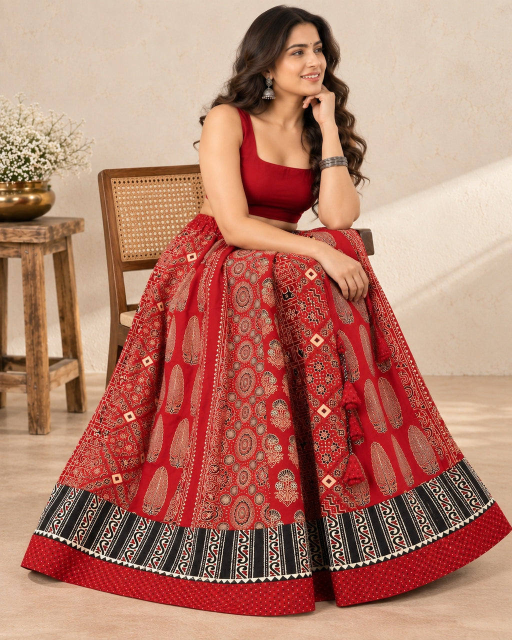 Ajarakh Maroon Kali Vegetable Dyed Skirt