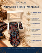 Black Ajarakh Tie & Pocket Square Set for Men