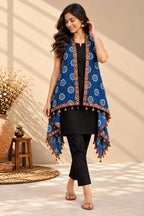 Indigo Blockprint Soft Cotton Tassel Shrug