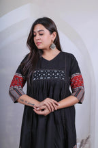 Kasis Ajarakh Plain Mirror Long Kurti/One Piece