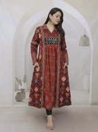 Swara Ajarakh Flap Collar & Mirror Cotton Long Kurti/One Piece
