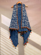 Indigo Blockprint Soft Cotton Tassel Shrug