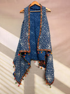 Indigo Blockprint Soft Cotton Tassel Shrug