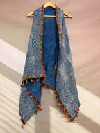 Indigo Blockprint Soft Cotton Tassel Shrug