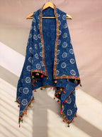Indigo Blockprint Soft Cotton Tassel Shrug
