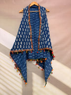 Indigo Blockprint Soft Cotton Tassel Shrug